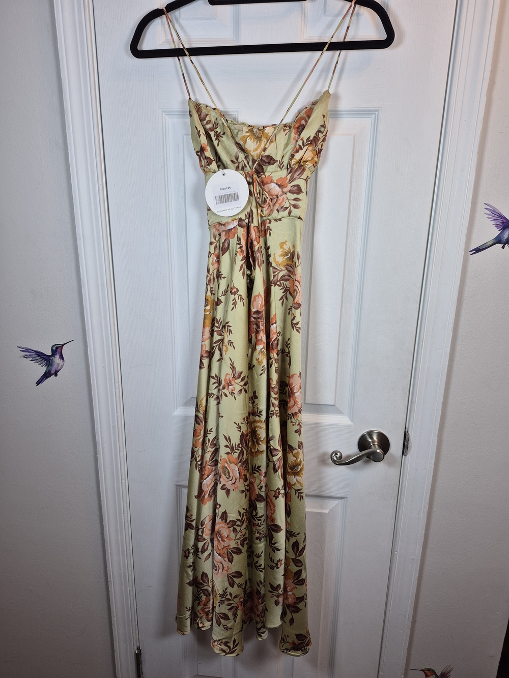 Aiyana Floral Satin Maxi Dress Cottagecore Whimsigoth Wedding Guest New - Picture 2 of 7